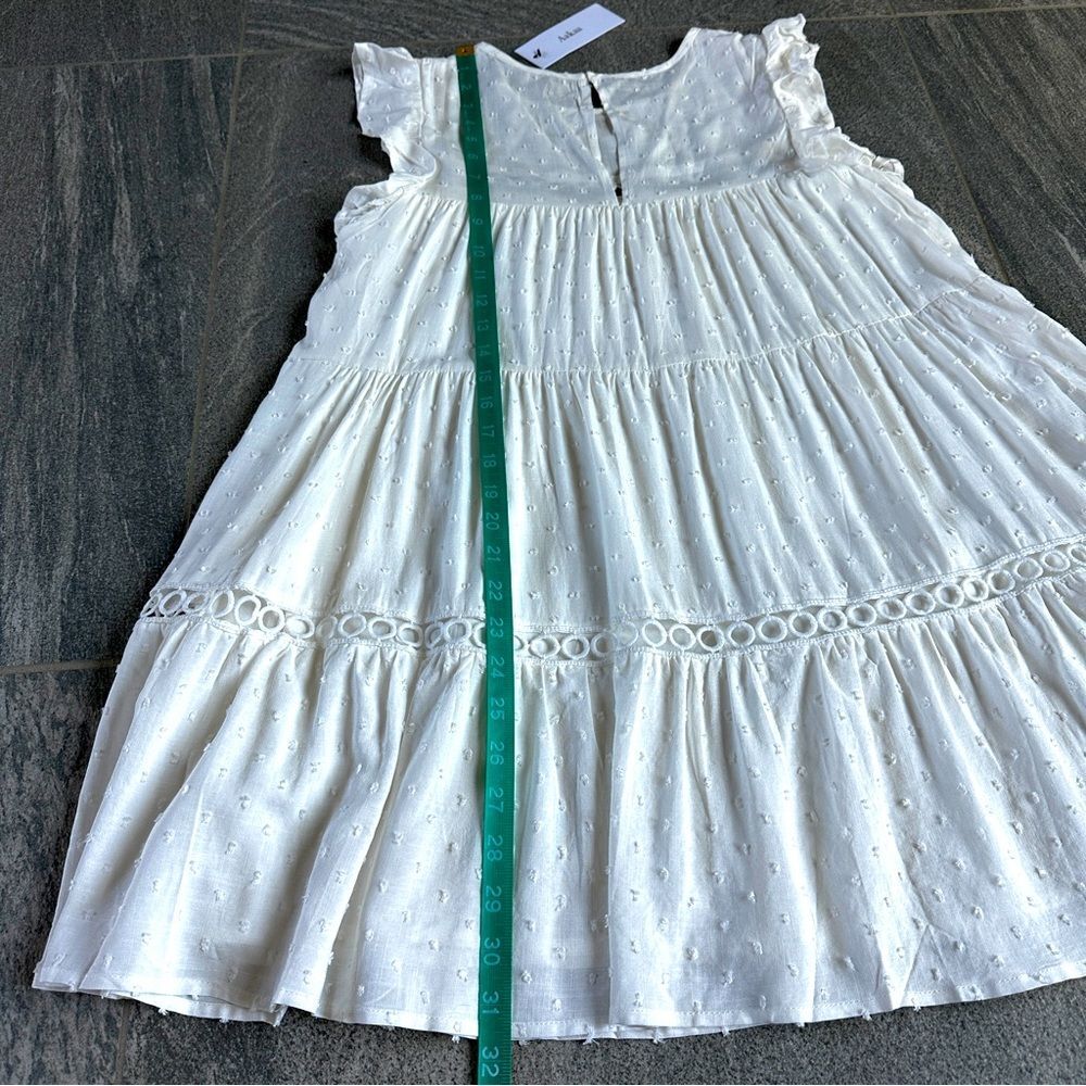 NWT Aakaa White Sleeveless Flutter Swiss Dot Baby doll Mini Sundress w/Pockets S - Picture 11 of 16